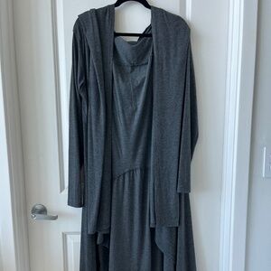 Long Hooded Drape Cardigan by Coofandy – Soft Stretch Knit in Charcoal Gray